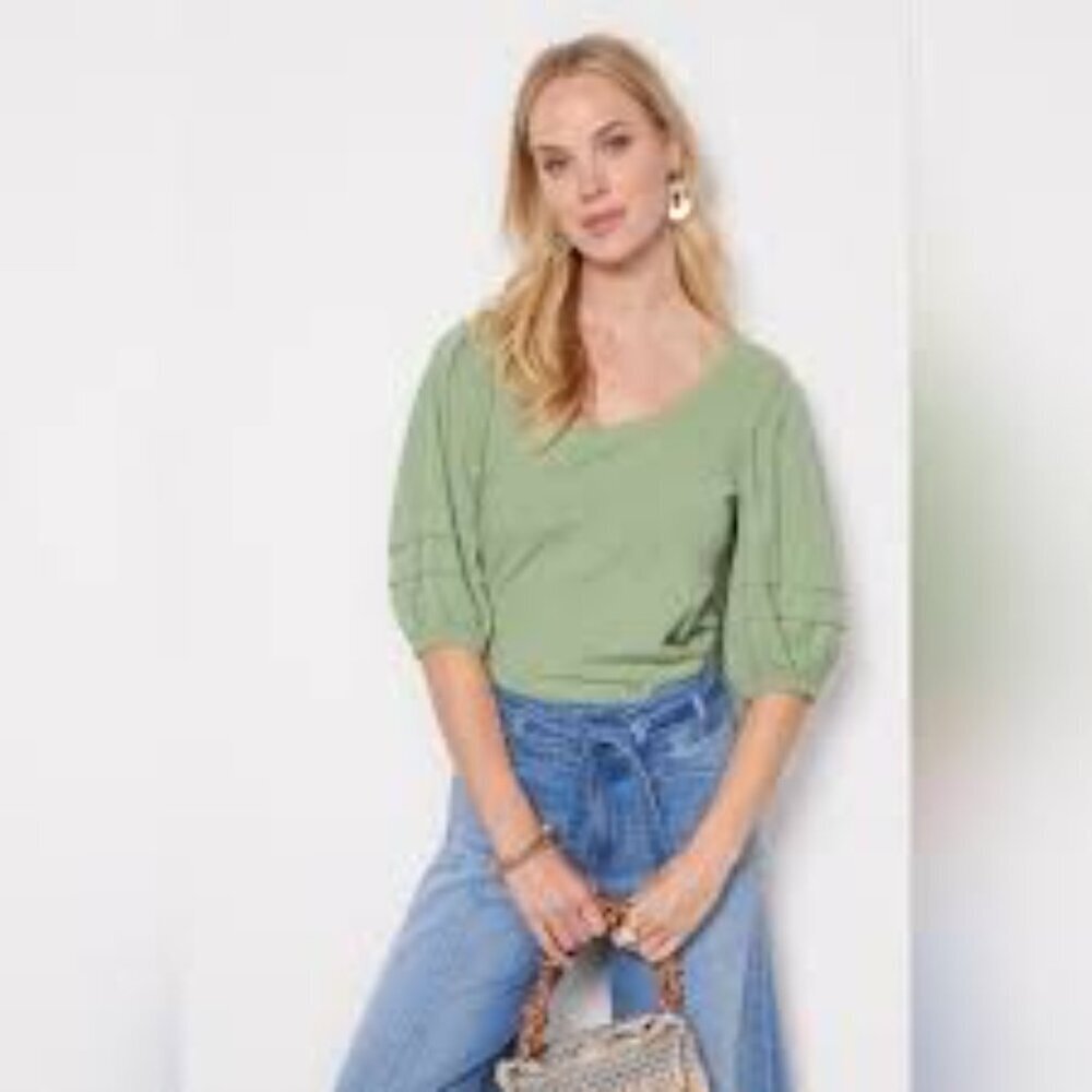 ✅ Nation LTD Nigella Tee IN GREEN. BALLOON SLEEVES SCOOP NECK SIZE MEDIUM